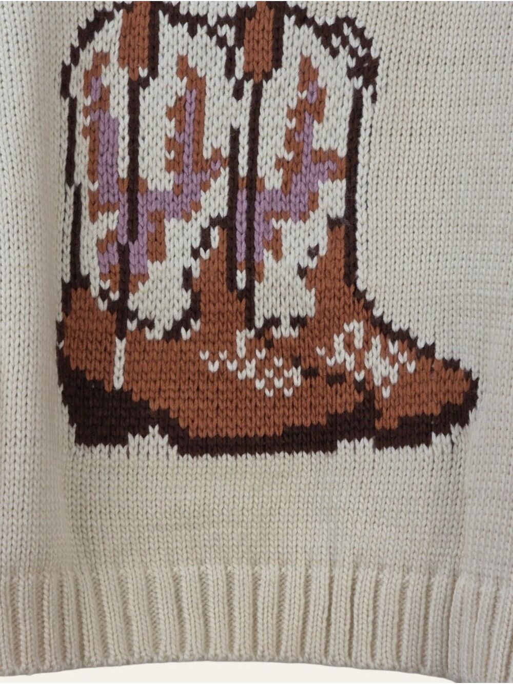 Lumiere Cowboy Boot Knit Sweater Cream Western Size Large NWT - Picture 3 of 10